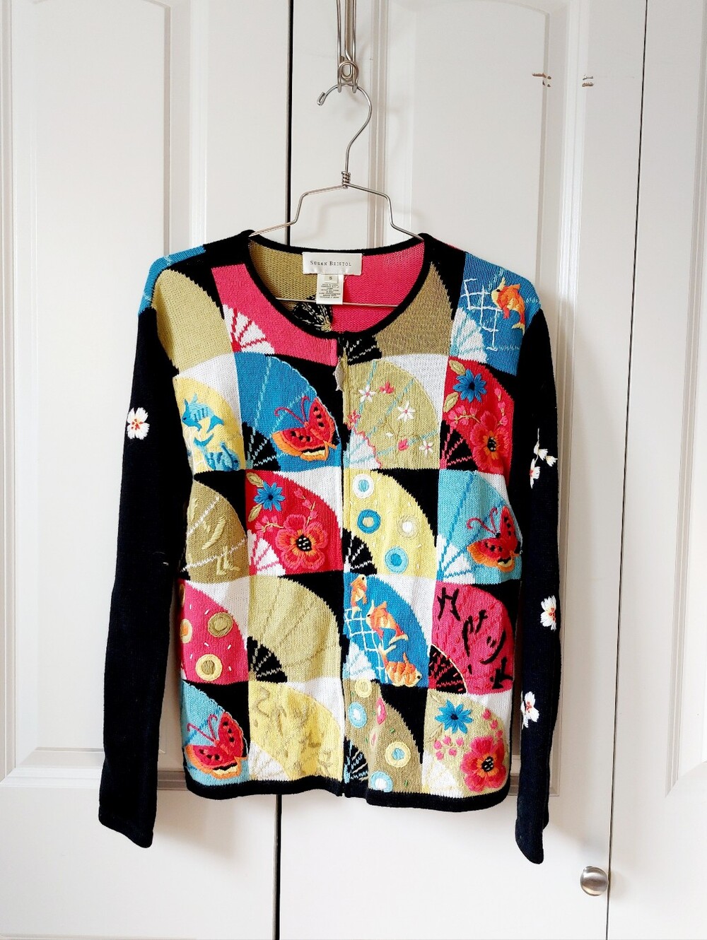 Oriental Fan & Japanese Cherry Blossoms Zip Cardigan Sweater Susan Bristol Small